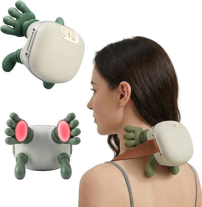2025 New Neck &amp Shoulder Massager – Deep Tissue Portable Muscle Relaxer with Heat | Ergonomic Silicone Design for Pain Relief Tension Release &amp Travel-Friendly Recovery Device (Ivory &amp Sa
