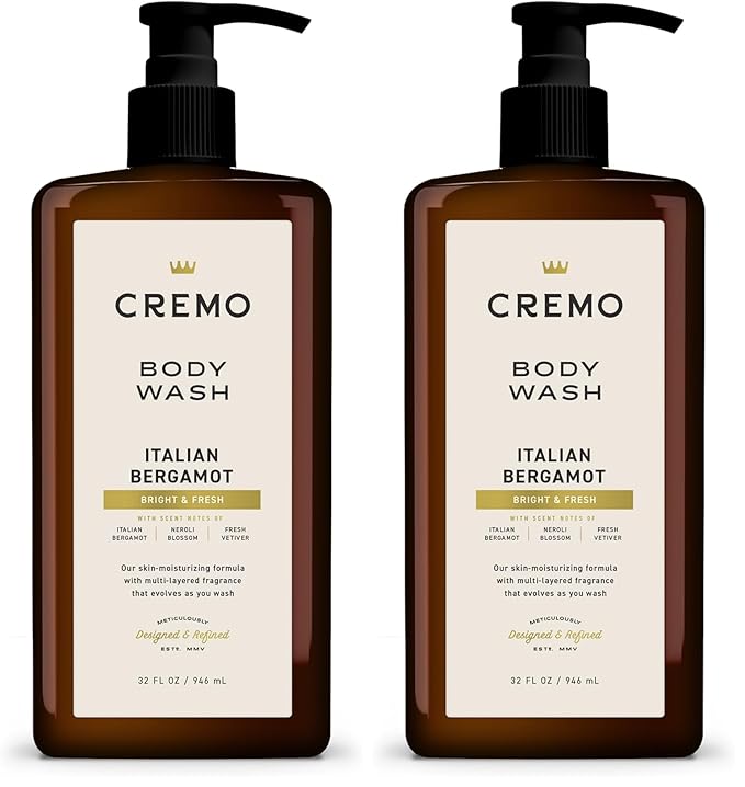 Cremo Rich-Lathering Italian Bergamot Body Wash for MenNotes of Italian BergamotNeroli Blossomand Fresh Vetiver32 Fl Oz(Pack of 2)