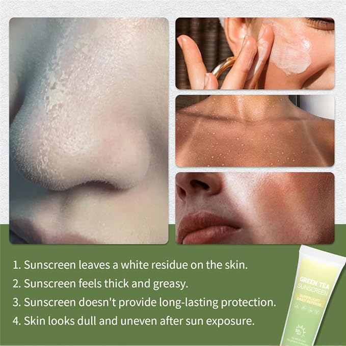 2PCS Green Tea Sunscreen for Face SPF 50 Facial Sunscreen Non-Greasy &amp No White cast Lightweight Hydrating