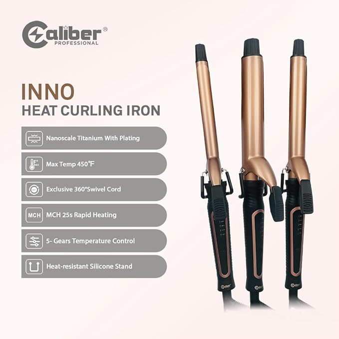 Caliber Professional Inno Heat Curling Iron Adjustable Temperature LED Display Rose Gold (1 inch (25mm))