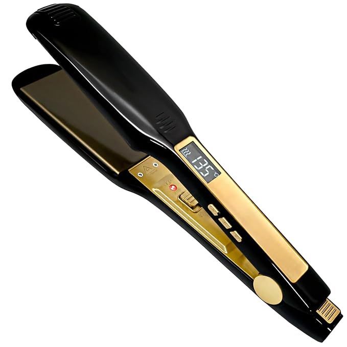 Tourmaline Ceramic Flat Iron Hair Straightener Fast Heating For Wet And Dry Hair Adjustable Temperature Us Plug Black And Gold Sleek Design