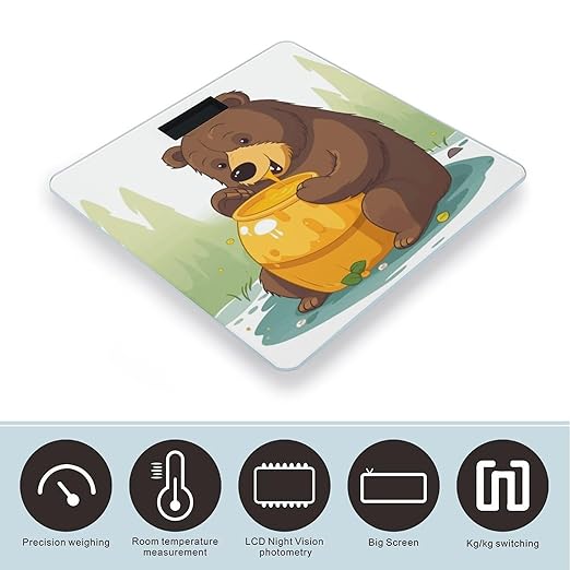 Bear Eats Honey Scale for Body Weight High Precision Digital Weight Scales with LCD Display Anti-Slip Sturdy Slim Tempered Glass Bathroom Scale for Home Use