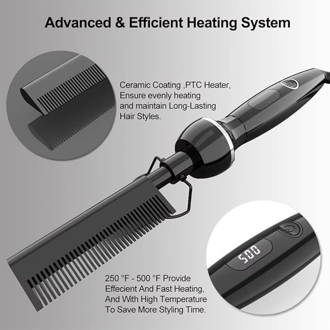 Professional Hot Comb Straightening 500℉ Fast Heating 2-in-1 for Straightening/Curling Multi-Level Temperature with Led Display with Heat-Resistant Shield Suitable Thick/Curly Hair (Rose Gold)
