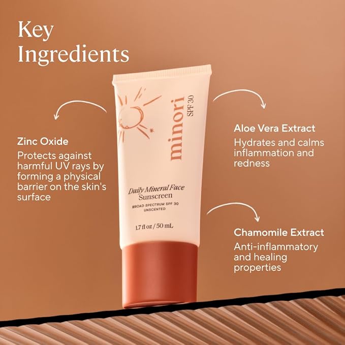 Minori Daily Mineral Sunscreen SPF 30 100% Non-Nano Zinc Oxide No White Cast Non-Greasy Pore-Smoothing Face Sunscreen Unscented Vegan 1.7 fl oz