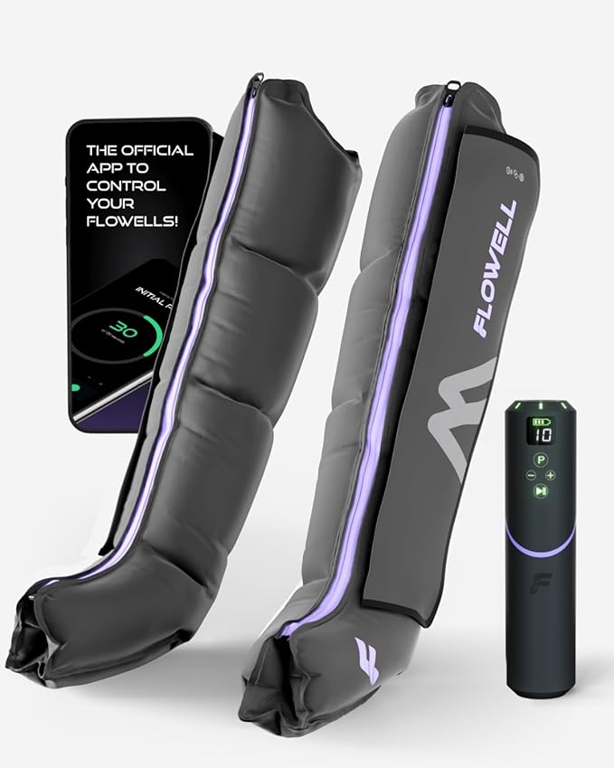 Flowell Sport Mobile Boots Set Connect App-Controlled 4-Air-Chambered Deep Tissue Compression Recovery Boots &amp Post-Workout Leg Recovery Compression System for Pro Athletes