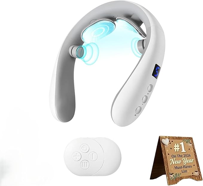2026 New Portable Electric Neck Massager with Heat 10 Massage Modes 16 Intensity Levels Wireless Remote Control 15-Minute Smart Timer and Digital Display Relaxing Gifts for Men Women (White)