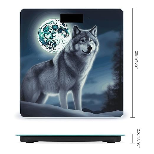 Wolf Under Moon Bathroom Scale Automatic Power On/Off Body Scales LCD Backlight Display Square Digital Scale Rounded Corners Bathroom Scales for Home Bedrooms