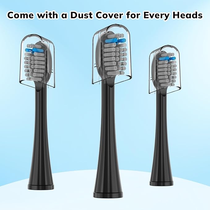 6 Pack Replacement Flossing Toothbrush Heads for Waterpik Sonic Fusion - Compatible with SF-01/SF-02/SF-03/SF-04 - Black with Caps