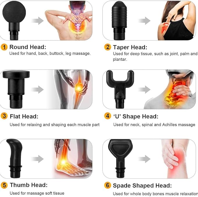 Deep Tissue Muscle Massage Gun Portable Electric Massager Ultra-Quiet 30-Speed Optional Mode with 6 Massage Heads and LCD Touch ScreenB