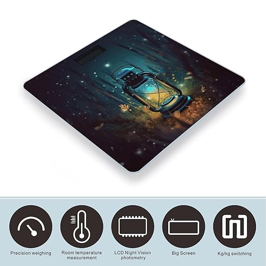 Fireflies and Lantern Scale for Body Weight High Precision Digital Weight Scales with LCD Display Anti-Slip Sturdy Slim Tempered Glass Bathroom Scale for Home Use