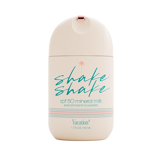 Vacation Shake Shake SPF 50 Mineral Milk Face Sunscreen Non-Comedogenic Streak-Free Water-Resistant Broad Spectrum Sun Block Non-Nano Zinc Formula Vegan Moisturizer with SPF 1.7 Fl. Oz.