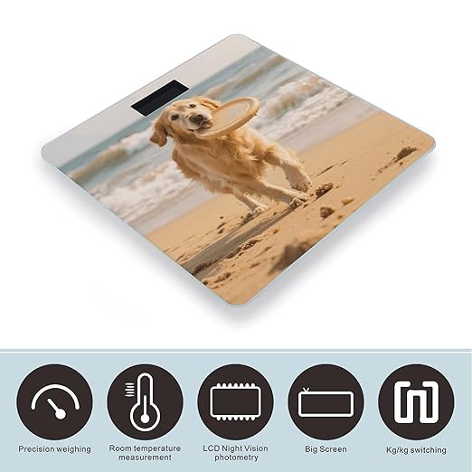 Golden Retriever Dog Weight Scale Cute Bathroom Scale for Body Highly Accurate Digital Weighing Machine for People Compact LCD Display Scales with Sturdy Toughened Glass Scales