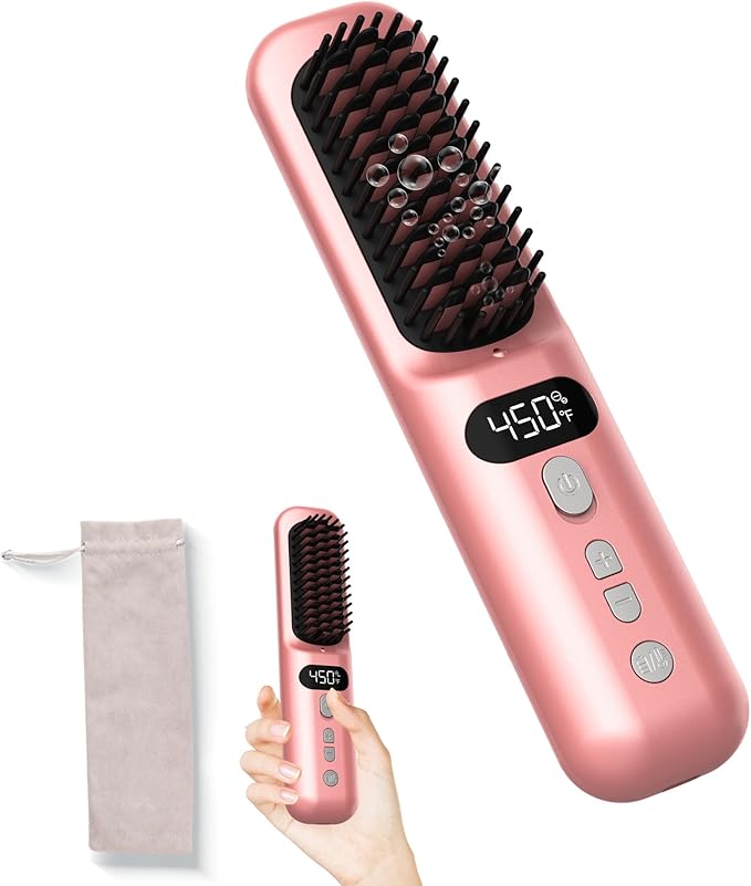 Cordless Hair Straightener Brush 10000mAh: Electric Hot Comb for Black Women Hair - Portable Negative Ion Straightening Brush for Travel