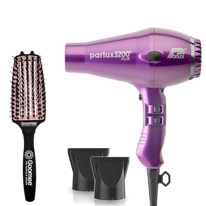 Parlux 3200 Plus Violet Hair Dryer and Miracle Detangling Brush Medium Size Nylon &amp Boar Bristles for All Hair Types – Blush Pink