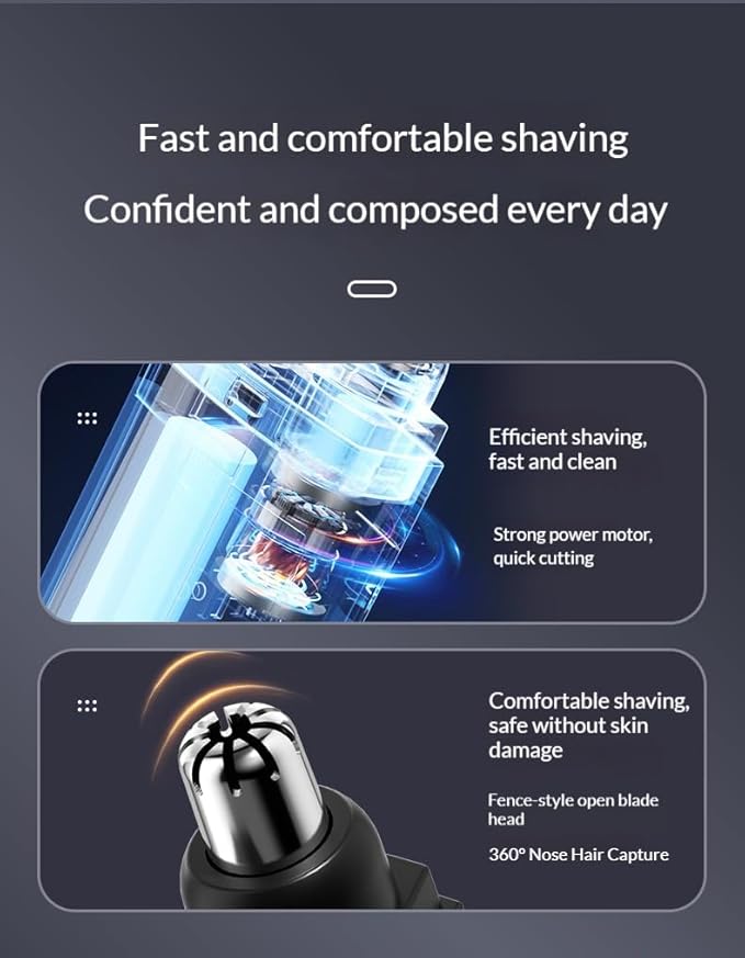 Multi-Function Electric Nose Hair Trimmer - 360° Rotating Blade + IPX7 Waterproof + Type-C Fast Charging | Ear &amp Nose Hair Trimmer for Men | Portable Grooming Kit (Black/Orange/Blue) (Blue)