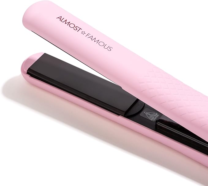 Almost Famous Hair Straightener with Ceramic Plates Adjustable Heat Setting Professional Beauty Tool for All Hair Type - Pink