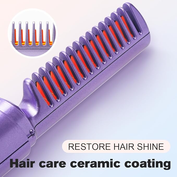 Rechargeable Mini Hair Straightener 2023 New Rechargeable Cordless Hair Straightener Brush Three Temperature Adjustment Straightening Brush 3D Hair Care Comb for Dry and Wet Hair (Green+Pink)