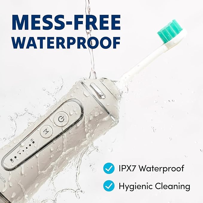 Professional Water Flosser - Advanced Dental Care for a Healthier Mouth Gum and Teeth - IPX7 Waterproof Oral Irrigator | 7 Replacement Tips Travel-Friendly Rechargeable - Oral Hygiene (White)