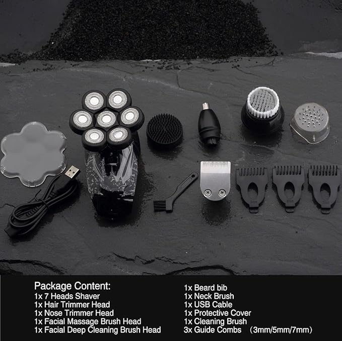 7 Cutter Head Electric Shaver 7D Razor for Men Head Shavers for Bald Shaver Multifunctional Grooming Kit Waterproof Cordless