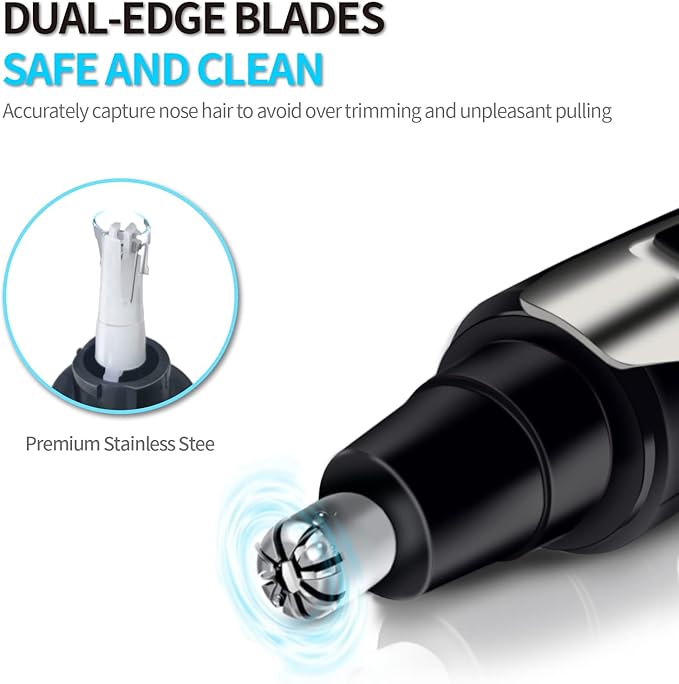 Nose Hair Trimmer Rechargeable Ear and Nose Hair Trimmer for Men Women Professional Painless Trimmer Clipper for Eyebrow Facial Ear Sideburns Washable Dual Edged Blade for Easy Cleansing Black