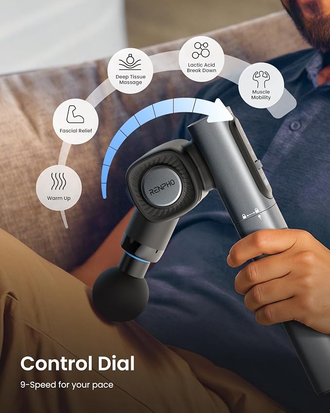 RENPHO Massage Gun with Adjustable Angles and Extension Handle Handheld Back Massager Percussion Muscle Massager Deep Tissue with Portable Carry Case for Men Women Extend 2
