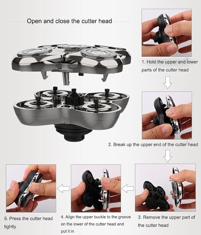 Head Shavers for Bald Men 5 in 1 Men Shaver Hair Clipper Wet &amp Dry Nose Hair Trimmer Face Washer Chargeable 5 Cutter Head for Shaving Haircut Shaved Blad