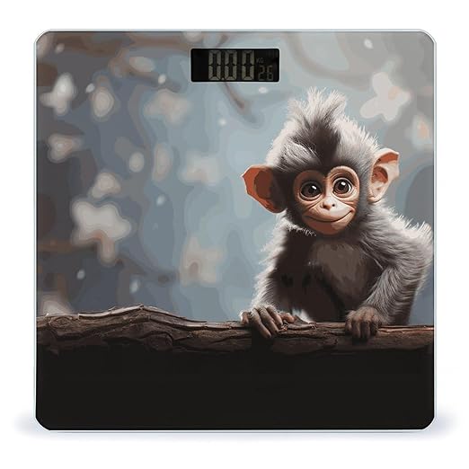Digital Bathroom Scale for Body Weight Scale with Bright LCD Display High Accuracy Step-On Technology Auto On/Off Cute Monkey Digital Scales 400 Lbs /180kg