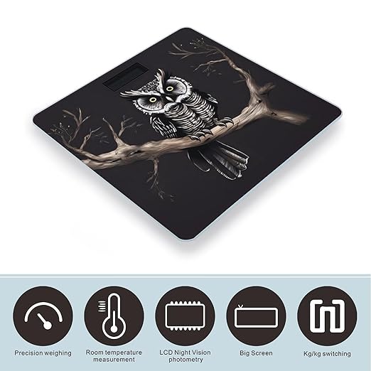 Late Night OwlScale for Body Weight with LCD High Precision Weighing Scales Fashion Sturdy Tempered Glass Weight Scales Easy-to-Read Digital Bathroom Scale for Daily 400lb