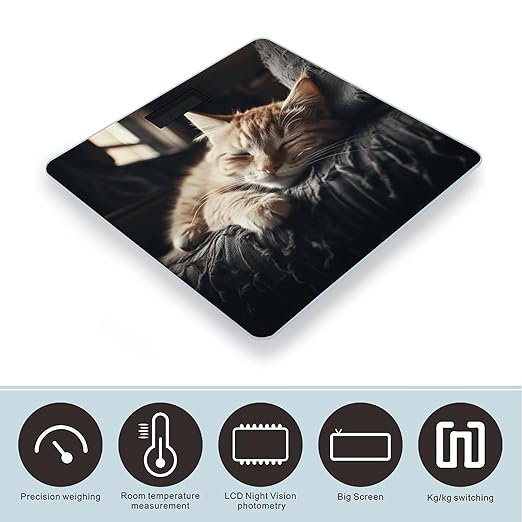 Napping Kitten Scale for Body Weight Anti-Slip Tempered Glass Digital Bathroom Scales Clear LCD Display Weighing Scale Safe Rounded Corners Smart Scales