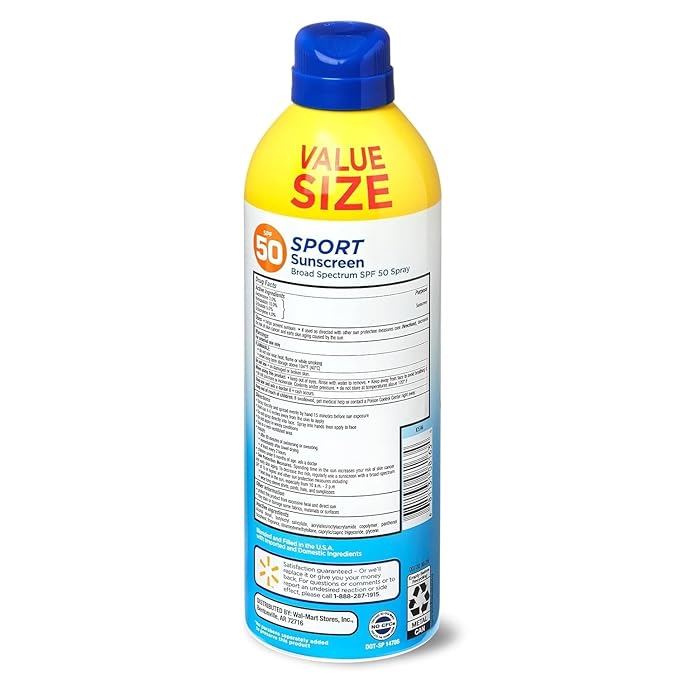 Equate Sunscreen SPF 50- Value size Sport Broad Spectrum Spray 9.1 oz (pack of 1) Set By Basket Goods