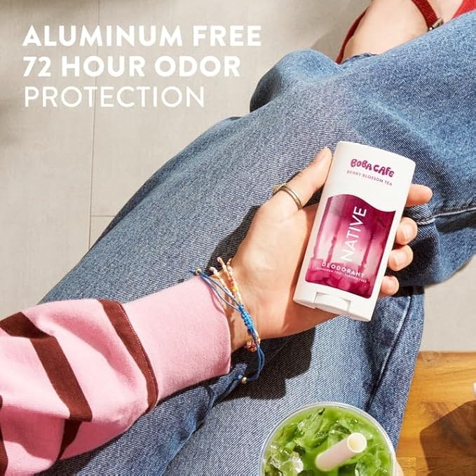 Native Aluminum Free Deodorant Limited Edition Berry Blossom Tea 72 Hour Odor Protection for Women and Men Boba Café 2.65oz with Travolle Dispenser Pump