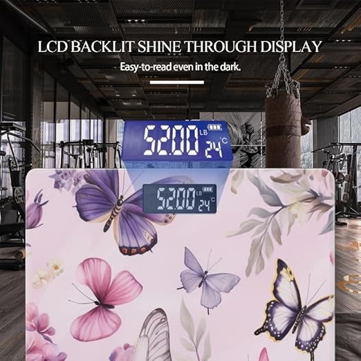 Digital Scale for Body Weight Highly Precision Bathroom Weight Scale 400 lbs with Backlit Display Personalized Scale for Home-Lavender Butterflies Flying Among Flowers