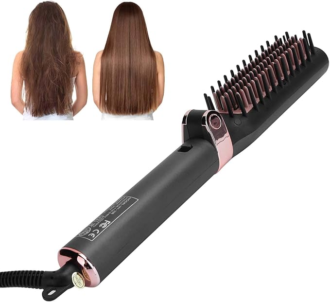 Straightening Comb for Hair Electric Folding Straightener Brush 2-in-1 Hot Brush Hair Straightener Compatiable for Home Salon Travel(US)