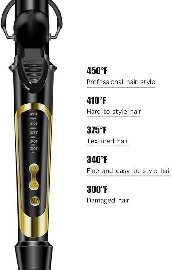 Lanvier 1 Inch Extra Long Hair Curling Iron with Ceramic Tourmaline Barrel Professional Hair Curler up to 450°F with Dual Voltage for Worldwild Use Hair Waving Style Tool for Girls&ampWomen–Black
