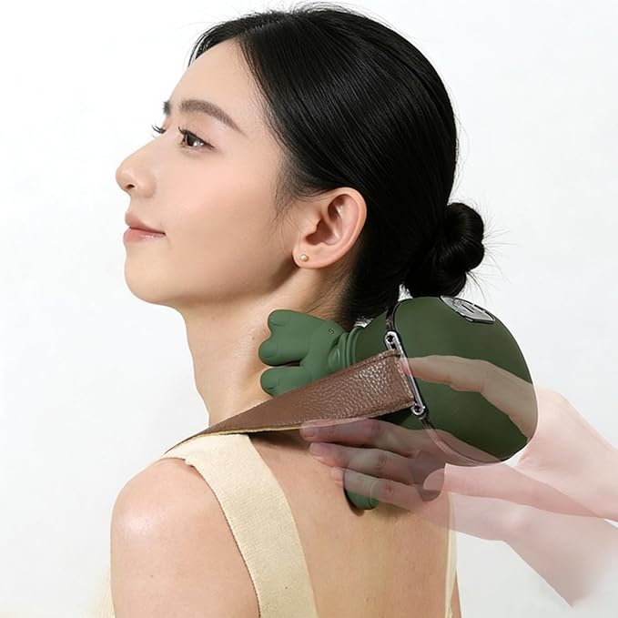 Shiatsu Neck Massager with Heat 4D Kneading Deep Tissue Electric Massager for Shoulder Neck Back Pain Relief Portable Rechargeable Cordless Muscle Relaxer for Home Office Travel Green