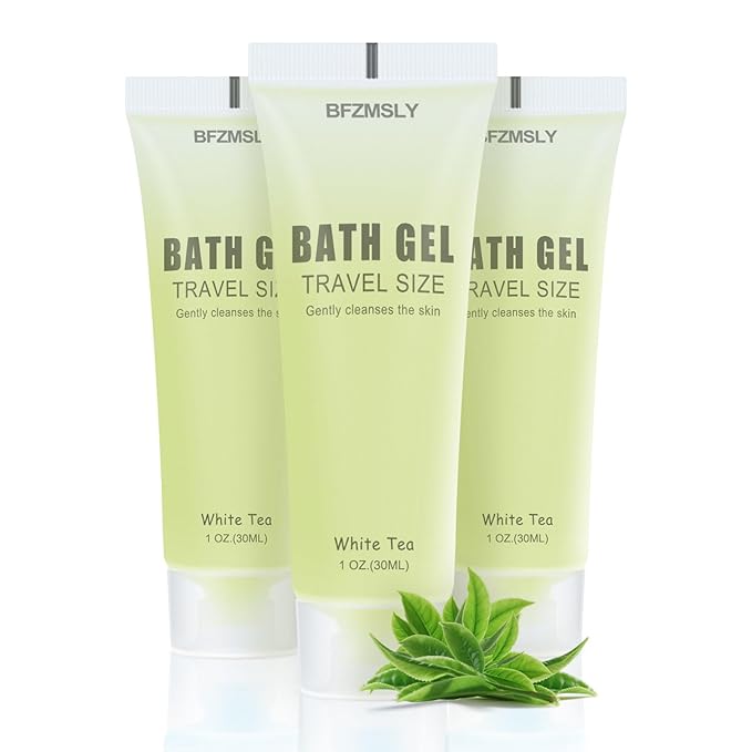 100 Pack Bulk Travel Size Body Wash 1oz Tubes White Tea Scent Mini Shower Gel for Hotel Guests TSA Approved Toiletries Individually Sealed for Airbnb Vacation Rentals