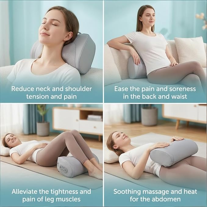 MLVOC Neck Massager and Back Massager with Heat 20 Nodes 3D Kneading 3-Speed &amp 2-Temperature Ergonomic Portable Body Massager for Neck Back Waist Shoulder Leg