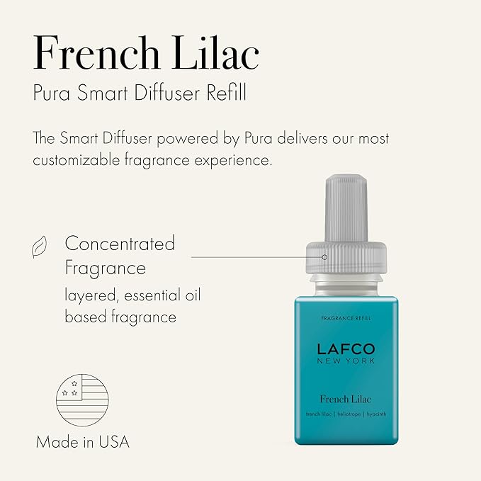 LAFCO New York Pura Smart Device Refill French Lilac - Pack of 2 - Each Vial Delivers Up to 2 Weeks of Fragrance Life - Made in the USA