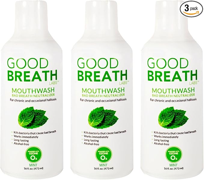 Goodbreath Mouthwash - Mint Mouth Rinse for Chronic Halitosis - New Ozone Technology Oral Rinse - Halitosis Treatment &amp Bad Breath Neutralizer - Mouthwash for Gum Diseases - Alcohol-Free | 3 Pack