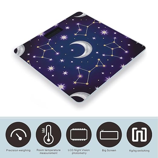 Celestial Pattern Weight ScaleClear LED Display Bathroom Digital Weighing ScaleTempered Glass Digital Bathroom Scale for Body Weight Capacity Up to 400 Lbs