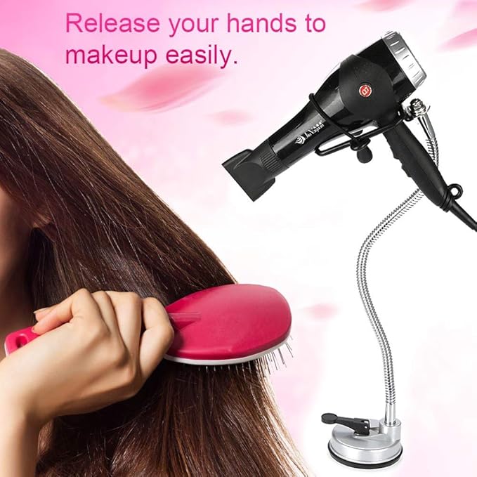 360 ° Freely Rotation Hair Dryer Handsfree Bracket with Sucker. Universal Stainless Hair Dryer Stand Holder for any hair dryer.