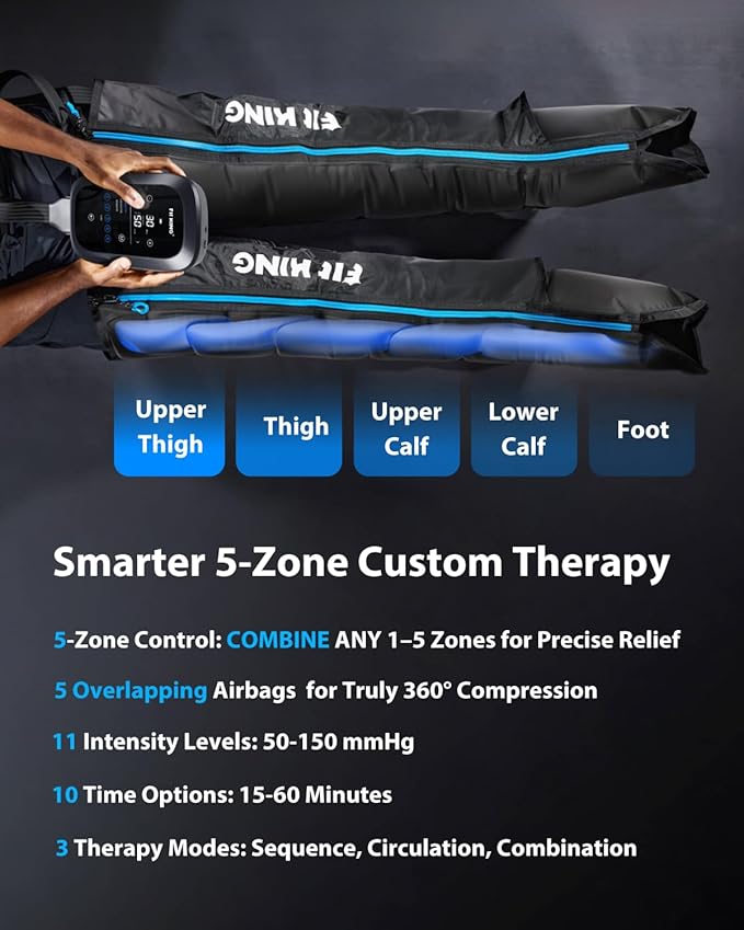 FIT KING Upgraded Full Leg Compression Massager Boots Professional Air Compression Recovery System for Circulation &amp Fast Athlete Recovery Cordless Rechargeable Recovery Boots (Small)