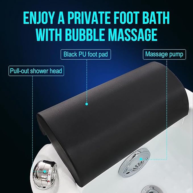 Acrylic Footbath Acrylic Pedicure Sink with Heat and Massage Colorful Lamp Footbath Spa Floor Type Foot Massage Basin for Foot Stress Relief(White)