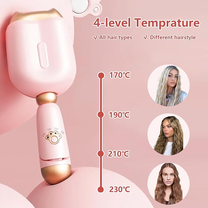 32mm Hair Waving Iron 2 Barrels Hair Wave Curling Iron with Four Temperature Control Ceramic Hair Curler Crimper Pink