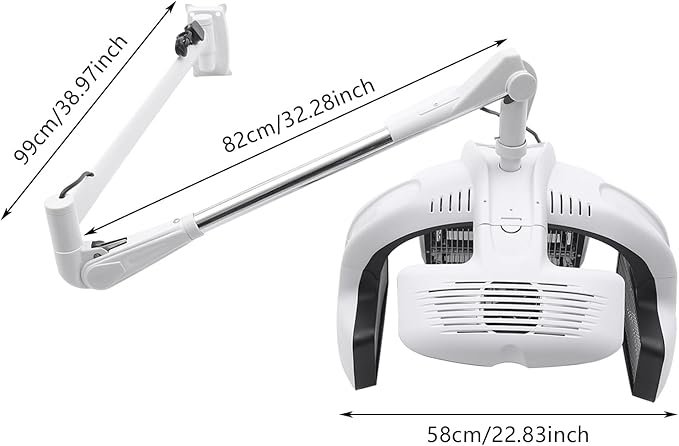 1500W Wall-Mounted Hair Dryer Adjustable Swing Arm Salon Dryer with LCD Display and 5 Heating Discs Wall Mount Hooded Dryer for Barbershops