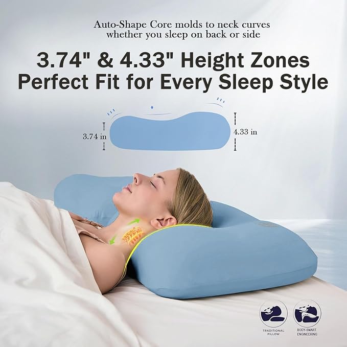 HighBeds Cervical Neck Pillow for Memory Foam – Soft Ergonomic Side Sleeper Pillow for Neck Pain Relief Ice Silk Zipperless Pillowcase Eco-Friendly and Durable Material