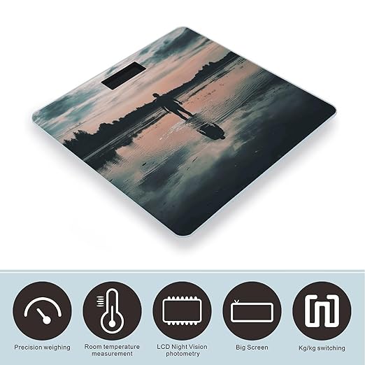 Standing in The Lake Scale for Body Weight Anti-Slip Tempered Glass Digital Bathroom Scales Clear LCD Display Weighing Scale Safe Rounded Corners Smart Scales
