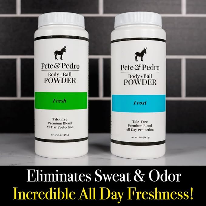 Pete &amp Pedro Body &amp Ball Powder FRESH &amp FROST Combo - Talc-Free Men’s Body Powder Deodorant for Men Sweat Absorbs Blocks Odor Hygiene for Groin Area Ideal for Gym &amp Daily Use 4.4 o
