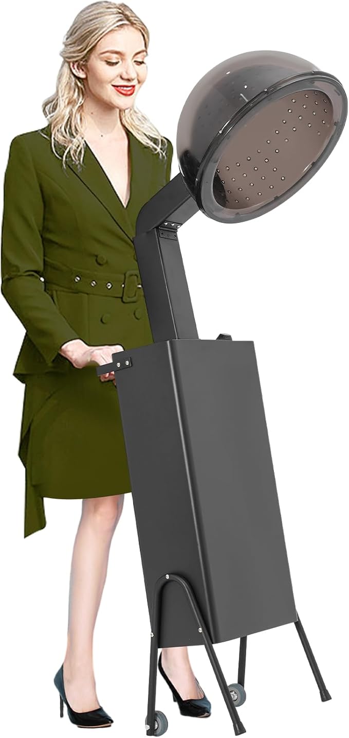 Professional Salon Hair Dryer with Timer 1200W - Adjustable Hooded Hair Dryer for Home &amp Salon Use 3 Temperature Settings 60 Min Timer 12 Drying Hood (with Stand)