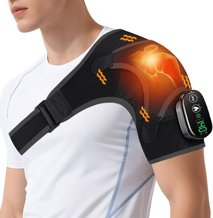 Shoulder Heating Pad Massager Cordless Heated Shoulder Wrap with Massage Heated Shoulder Brace for Pain Relief 3 Heat Vibration Levels Shoulders Support for Men Women